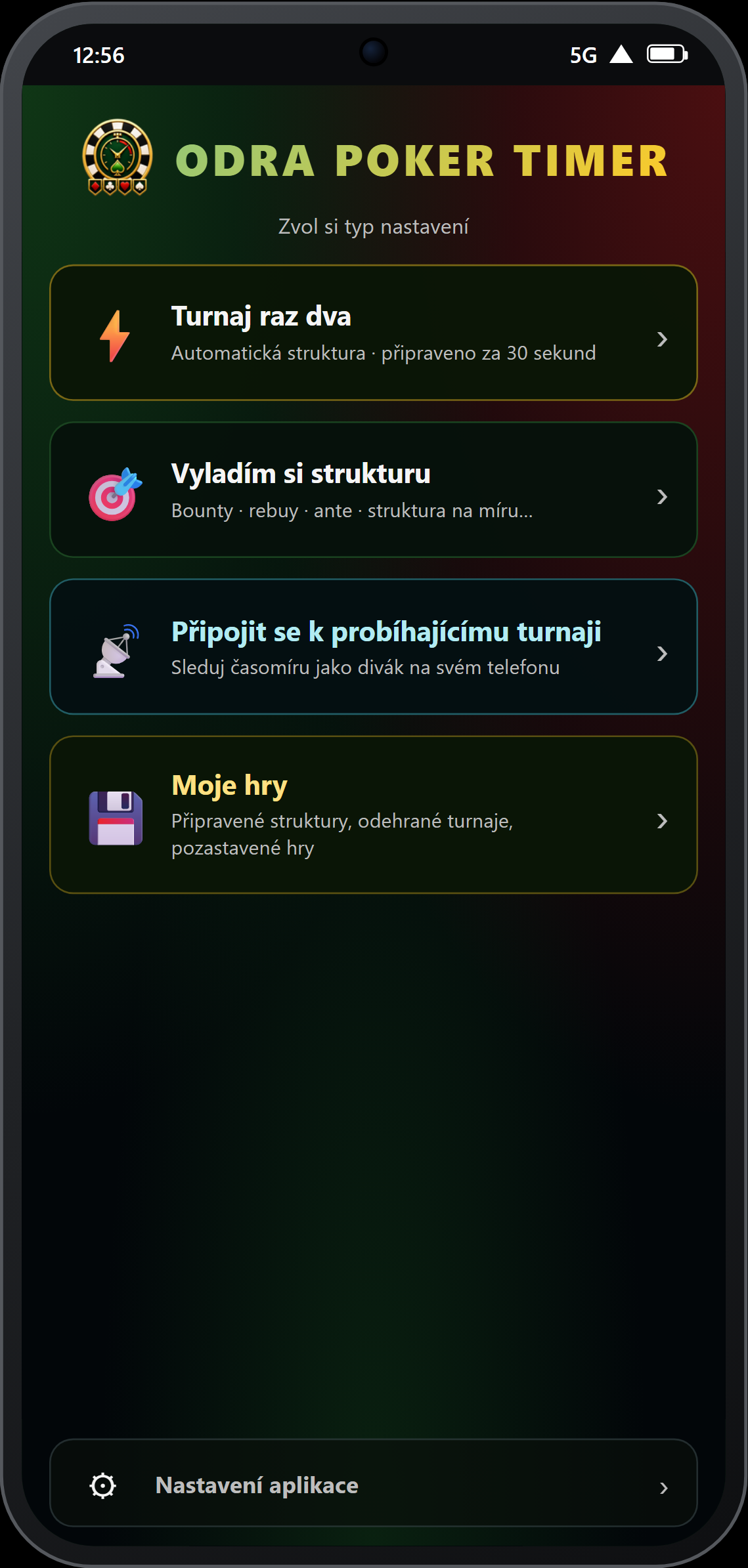 Úvodní obrazovka — 4 akční dlaždice