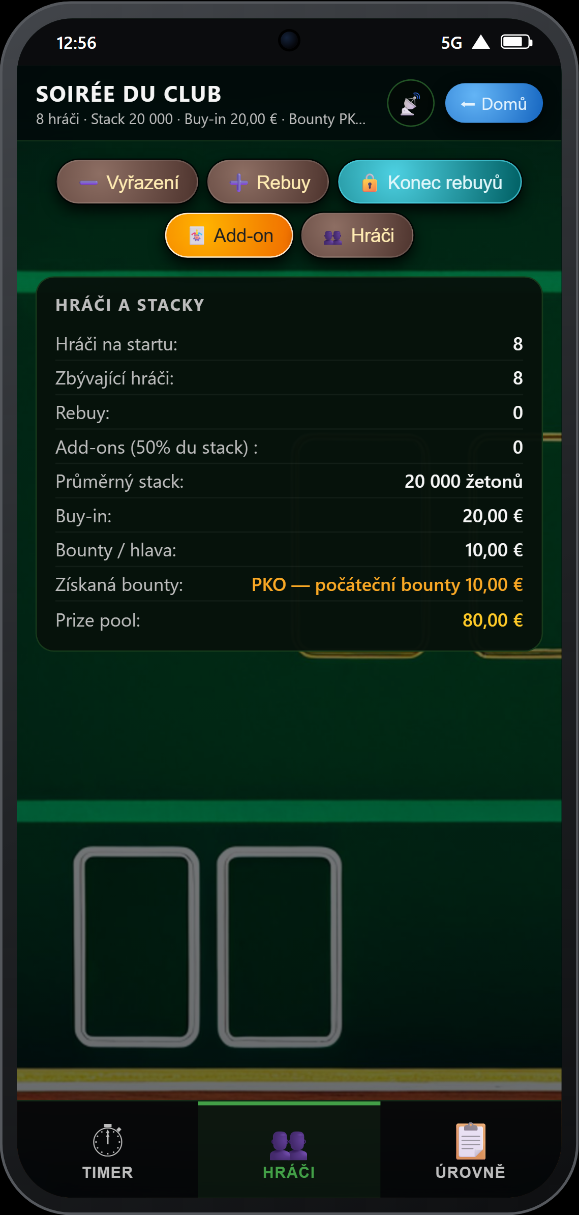 Okno hráčů IN/OUT