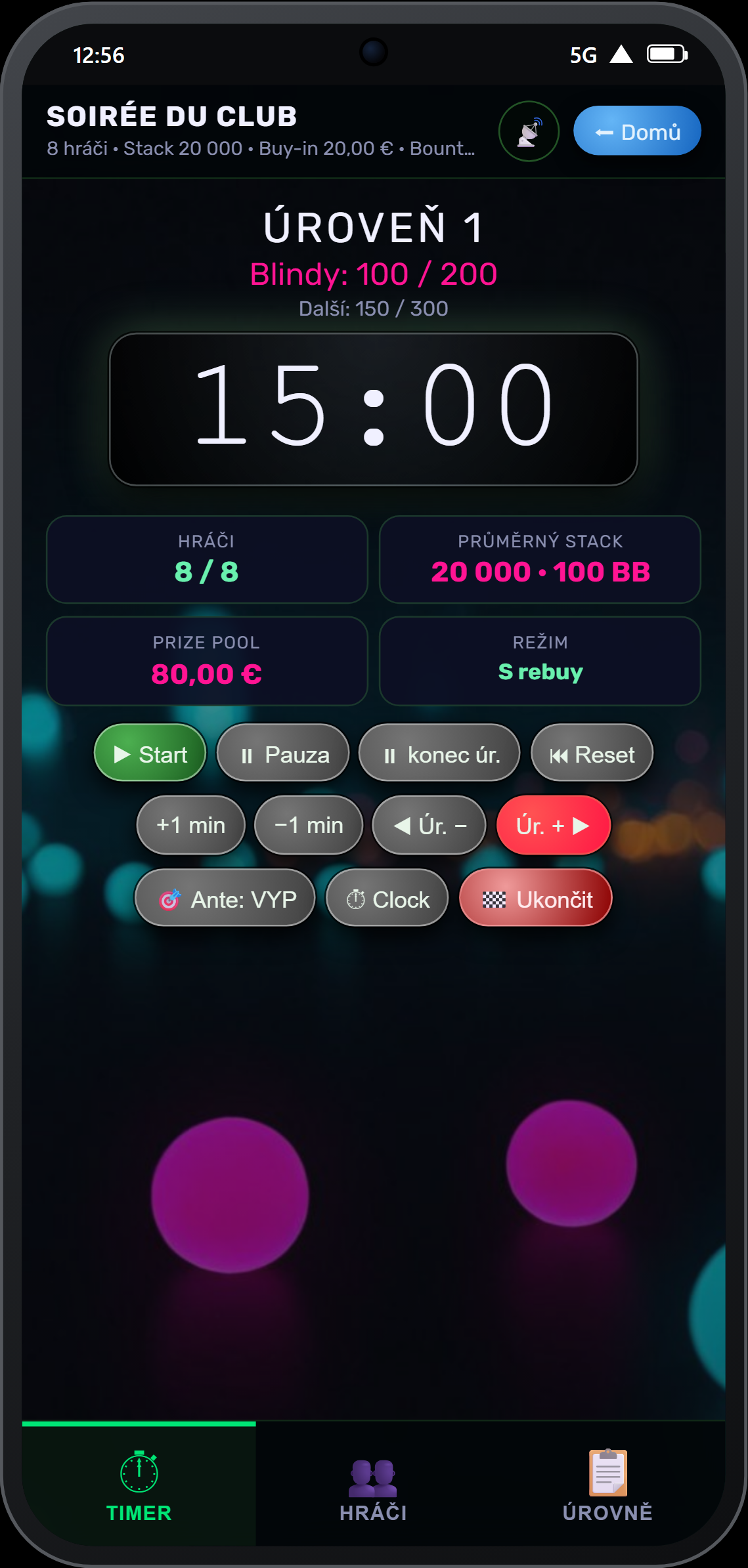 Časomíra v režimu Vegas Neon