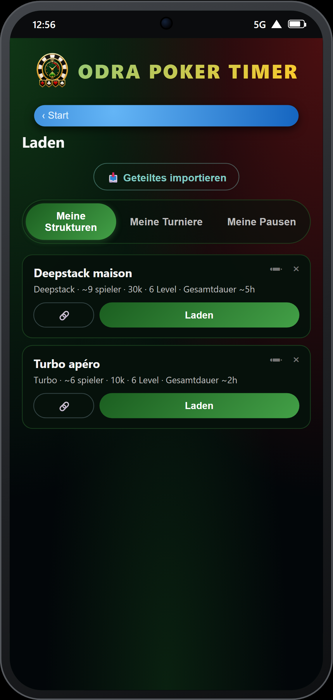 Seite Laden — 3 Tabs: Strukturen, Turniere, Pausen