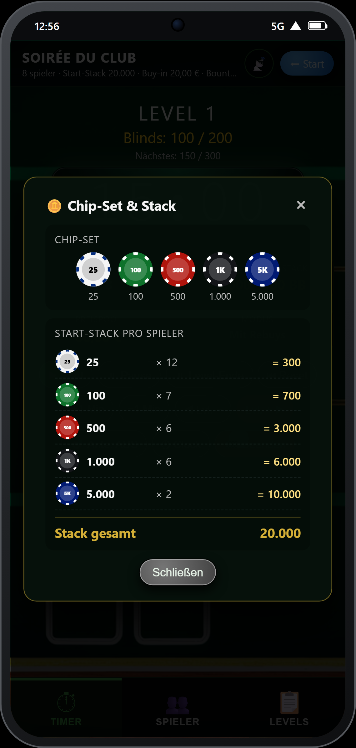 Einsicht in das Chip-Set und den Start-Stack während des Turniers