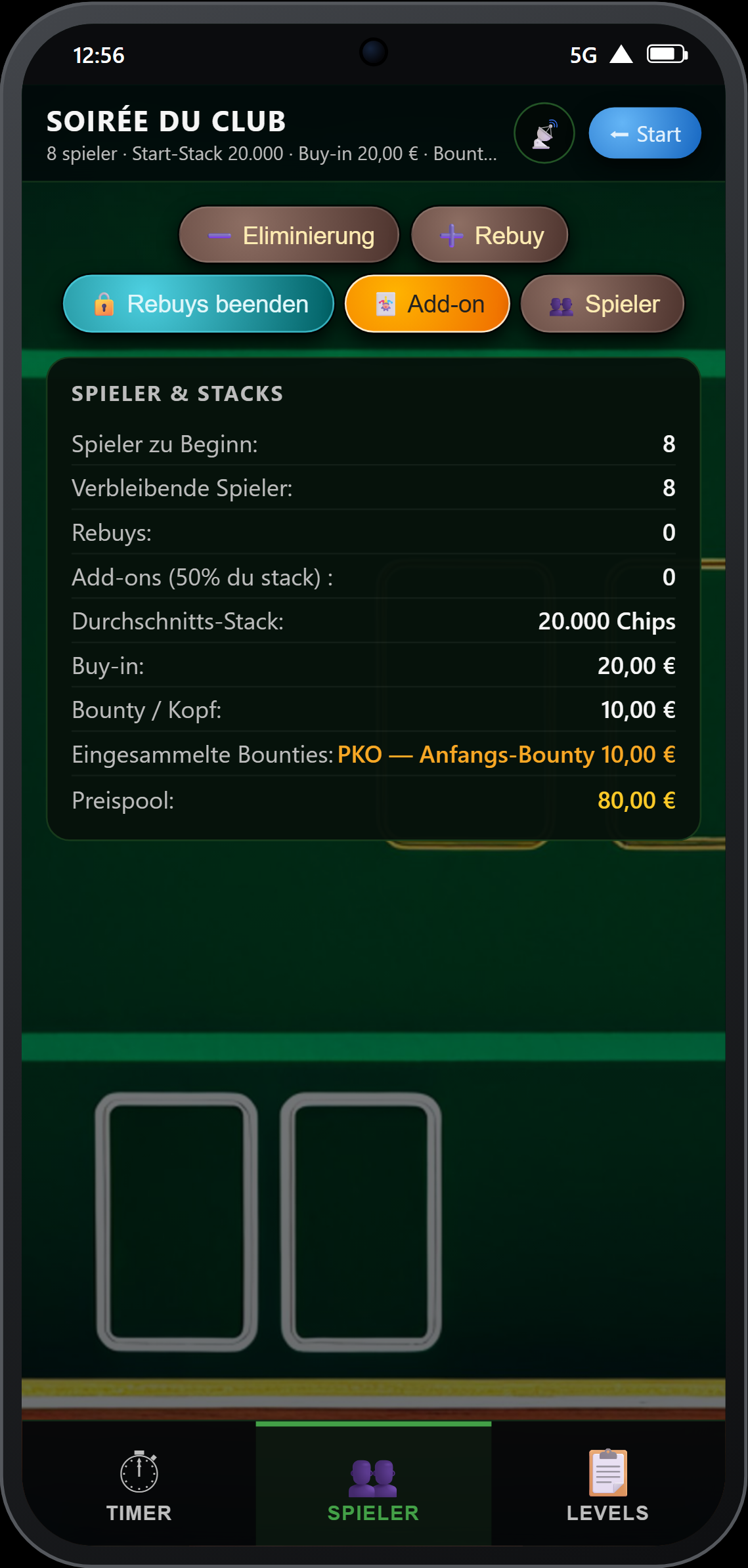 Spieler-Dialog IN/OUT
