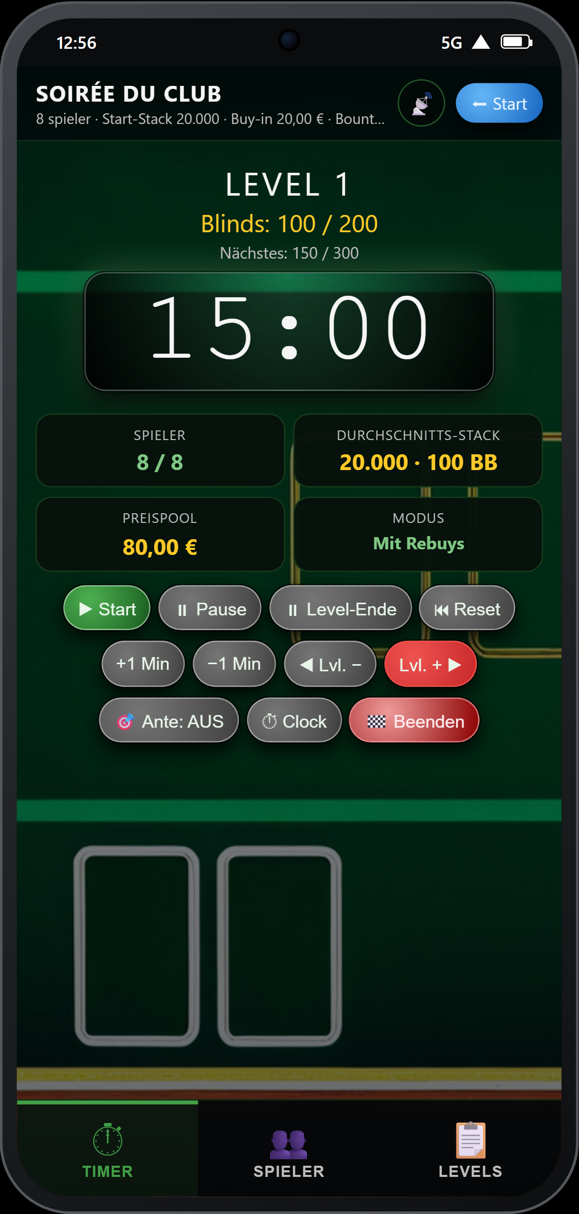 Timer mitten im Turnier — Design Classic Green