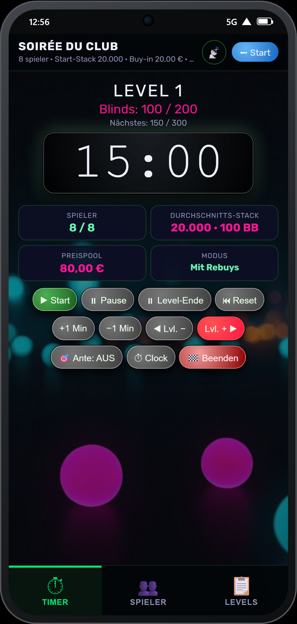 Timer im Modus Vegas Neon