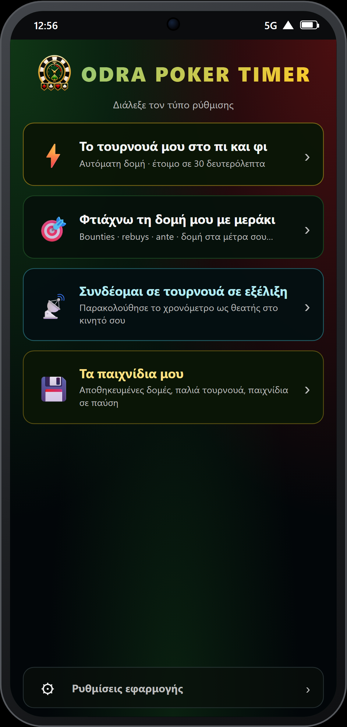 Αρχική οθόνη — 4 πλακίδια ενεργειών