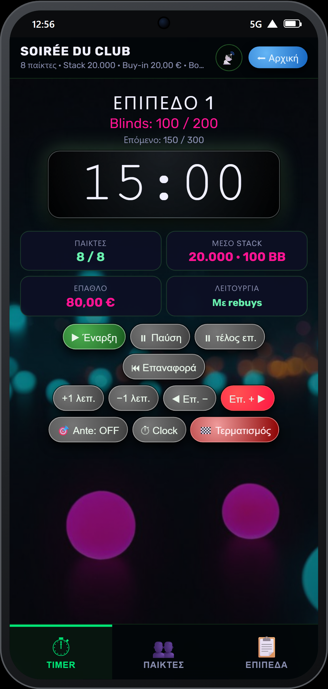 Χρονόμετρο σε λειτουργία Vegas Neon