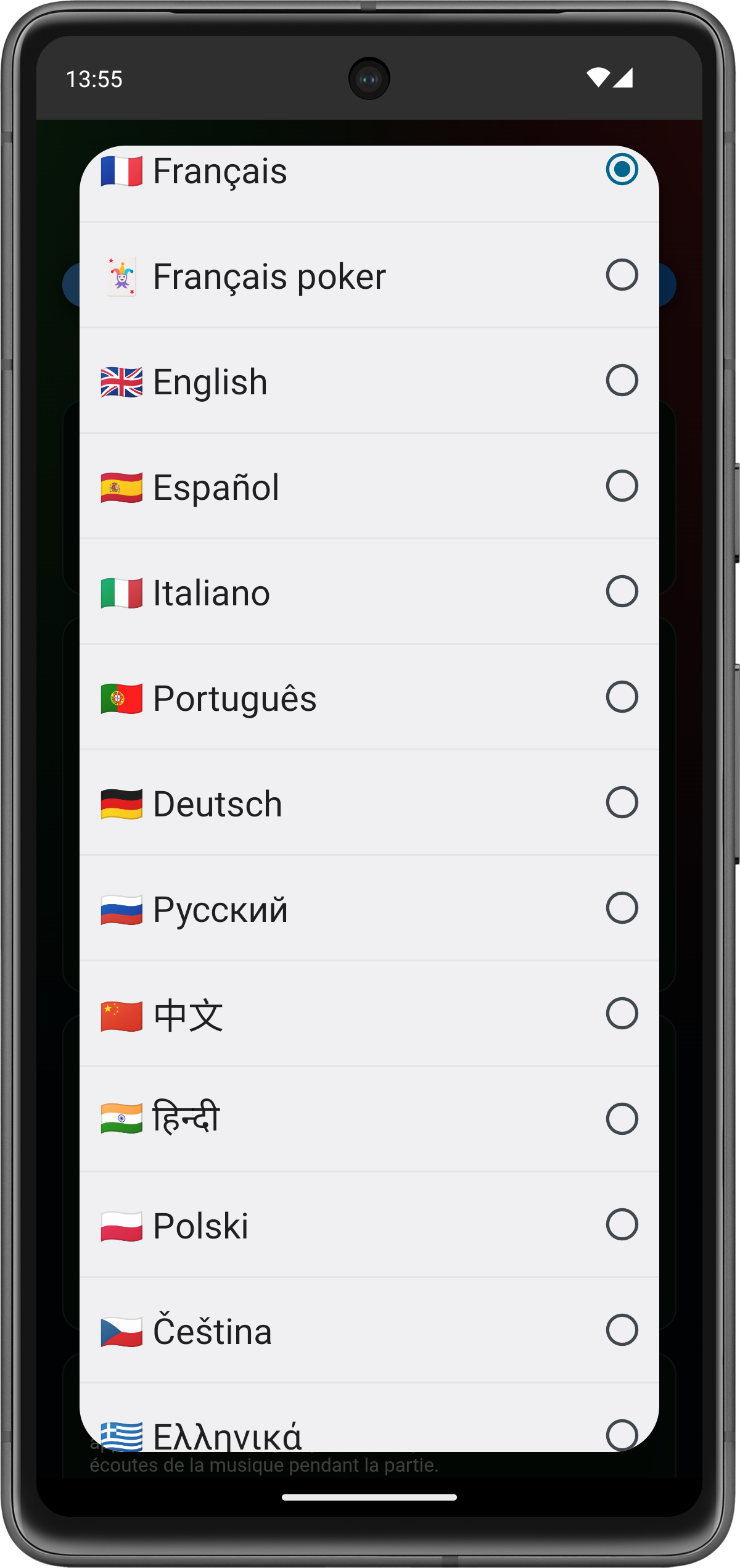 Selector de idioma — 12 idiomas disponibles