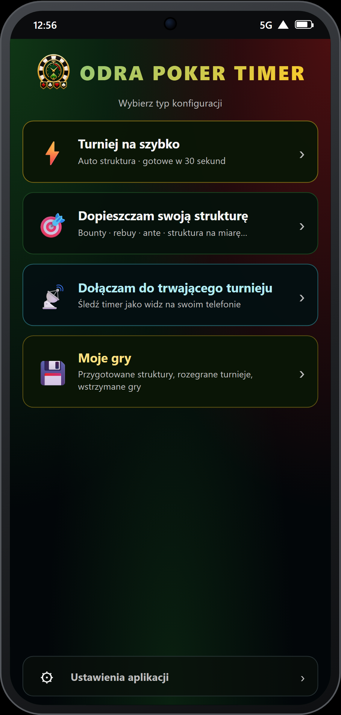 Ekran główny — 4 kafelki akcji