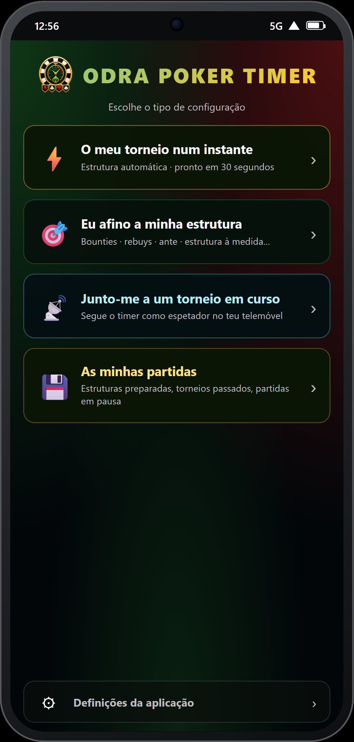 Ecrã inicial — 4 mosaicos de ação