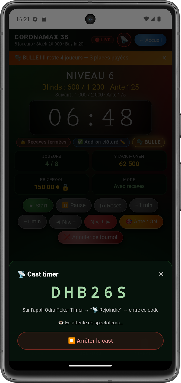 Cast actif avec code à 6 caractères