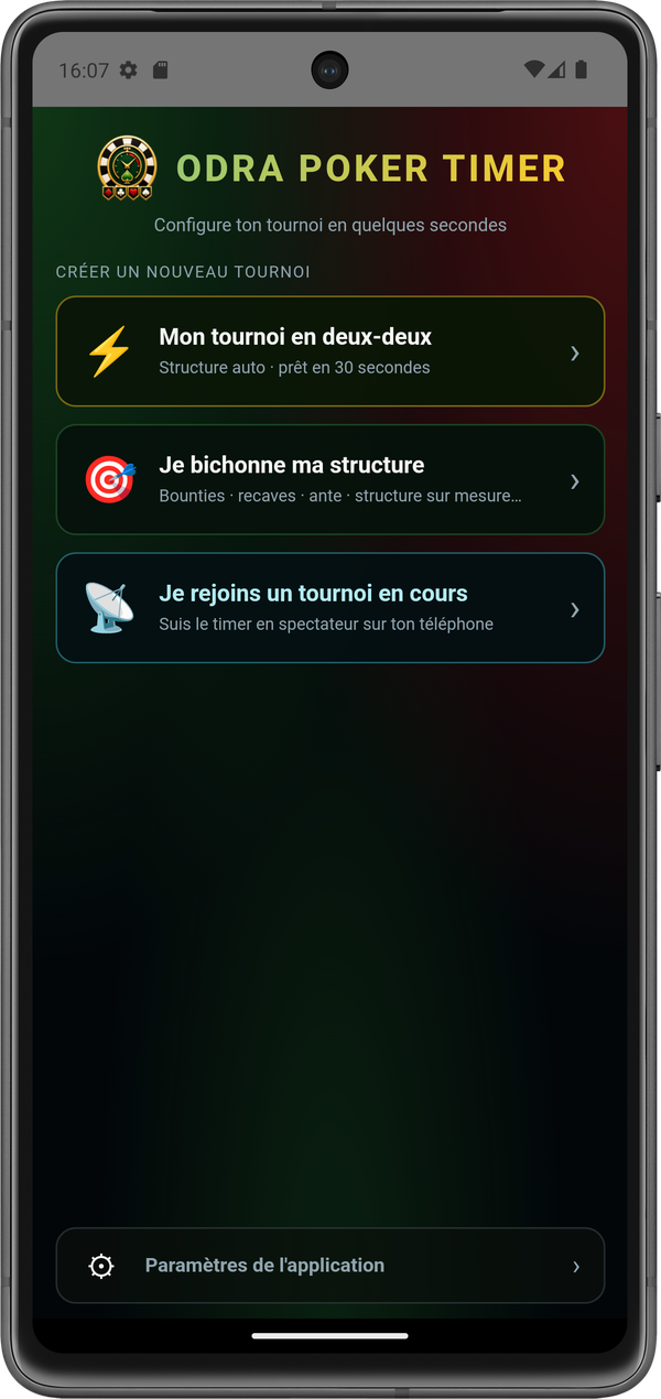 Écran d'accueil avec les deux modes