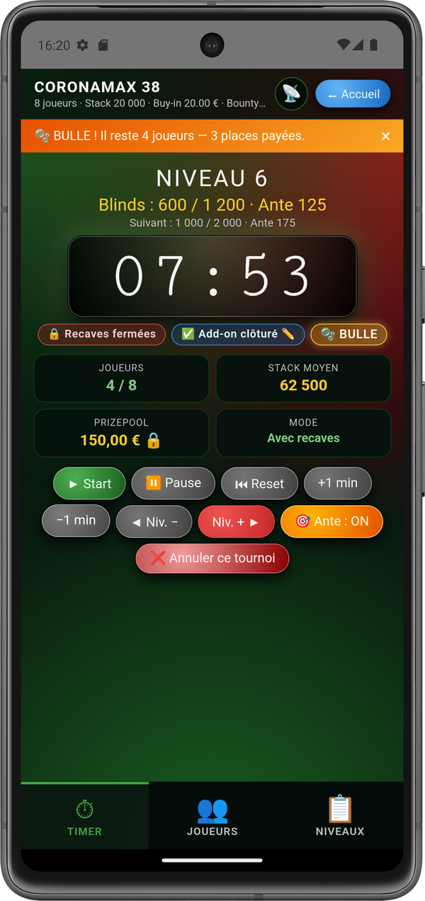 Timer en plein tournoi